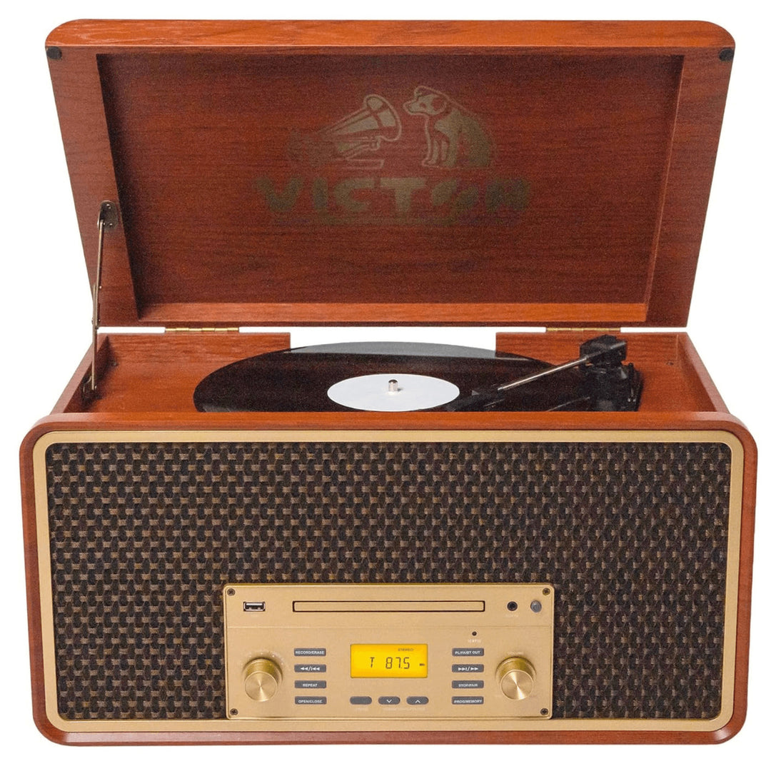 Victor Monument 8-in-1 Wood Music Center with 3-Speed Turntable and Dual Bluetooth Image 12