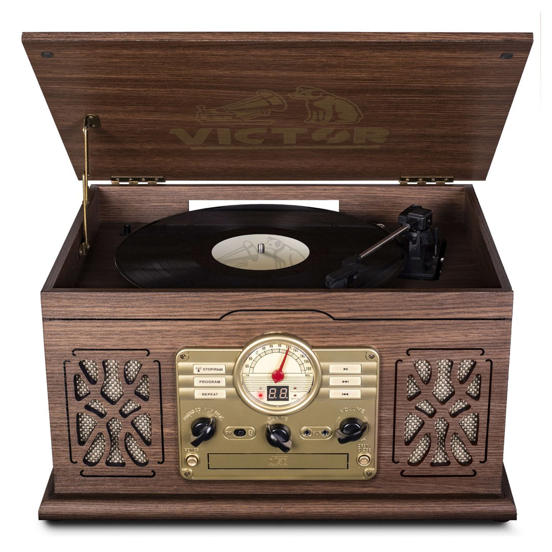 Victor State 7-in-1 Wood Music Center with 3-Speed Turntable and Dual Bluetooth Image 2