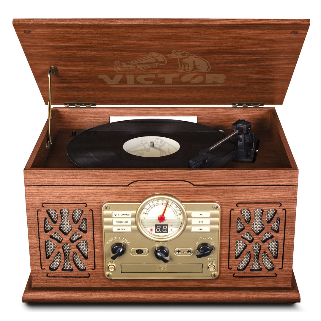 Victor State 7-in-1 Wood Music Center with 3-Speed Turntable and Dual Bluetooth Image 3