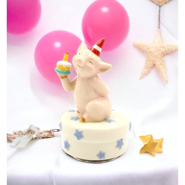 Happy Birthday Ceramic Pig Music Box 3x3x4 875 Image 1