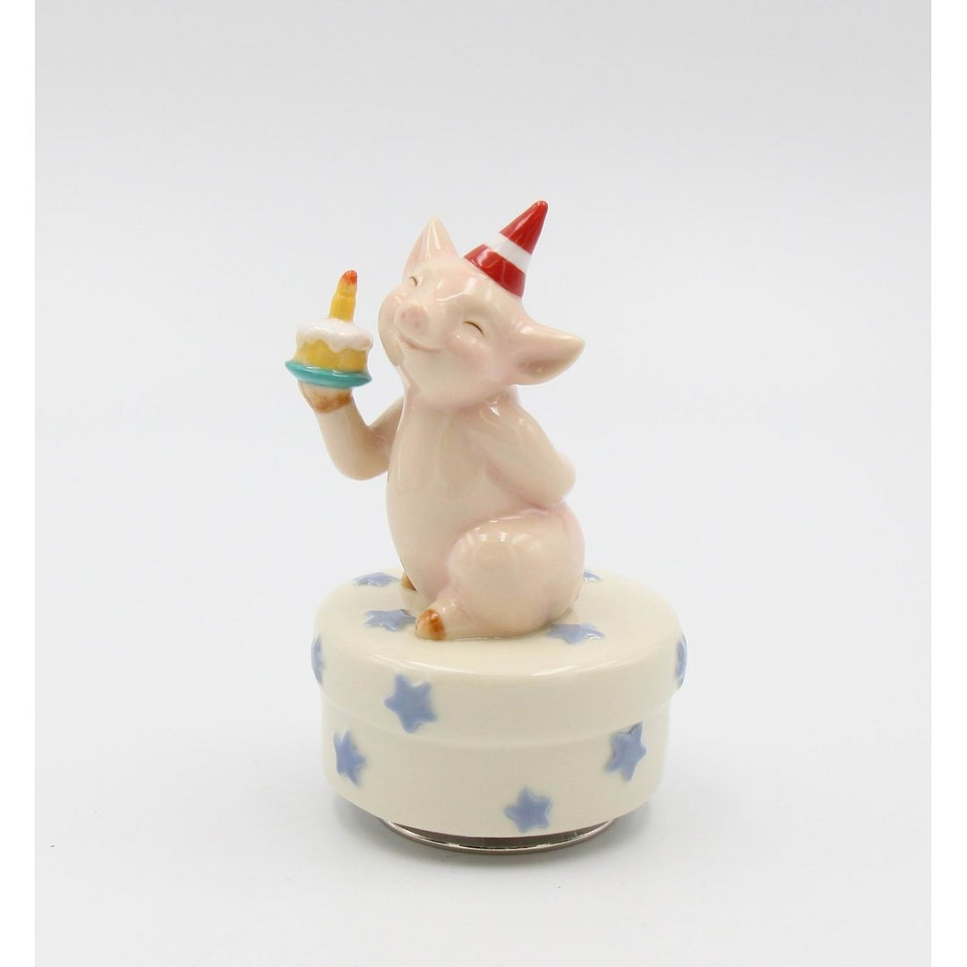 Happy Birthday Ceramic Pig Music Box 3x3x4 875 Image 2