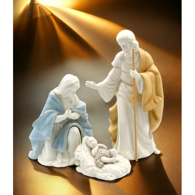 Porcelain Nativity Set of 3 Joseph Mary Baby Jesus Home Gift Image 1