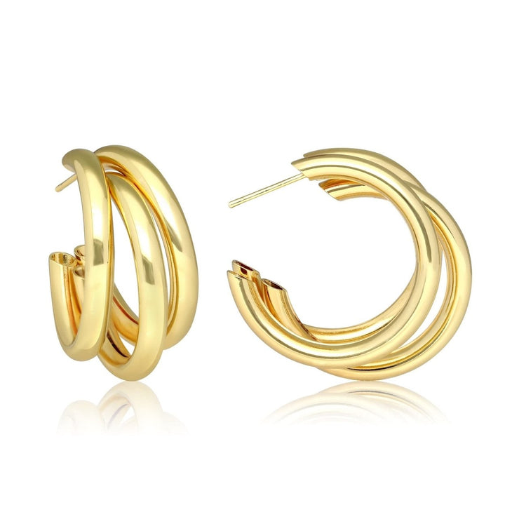 Triple Chunky Hoop Earrings 14K Gold Plated 30mm Diameter Perfect for Any Occasion Image 2