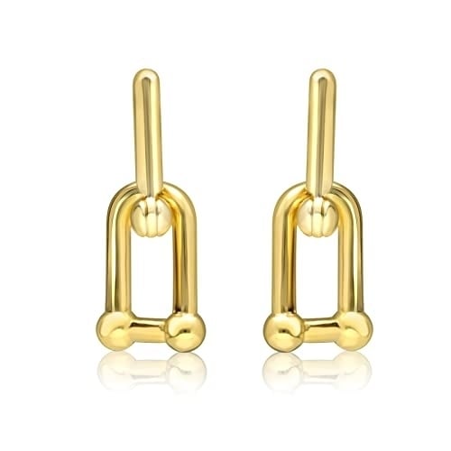 U-Shape Chunky Gold Plated Ball Chain Earrings Unique Fashionable Ear Accessory Image 1