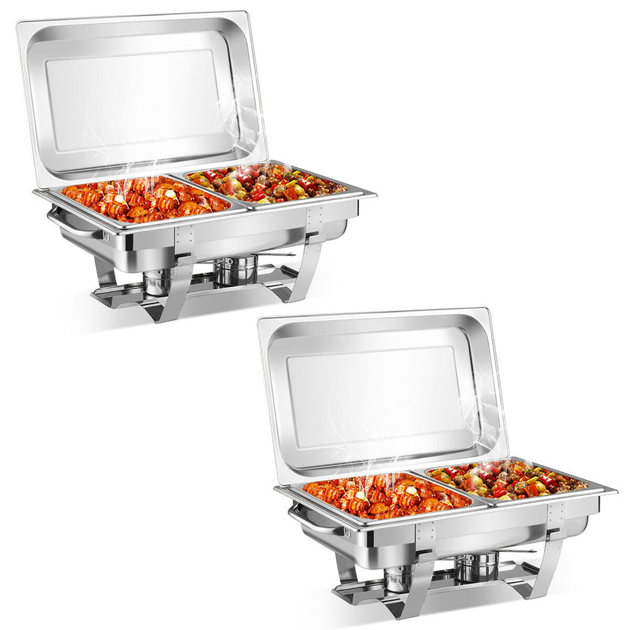 2 Packs Chafing Dish 9 Quart Chafer Dishes Buffet Set with 2 Half Size Pan Image 1