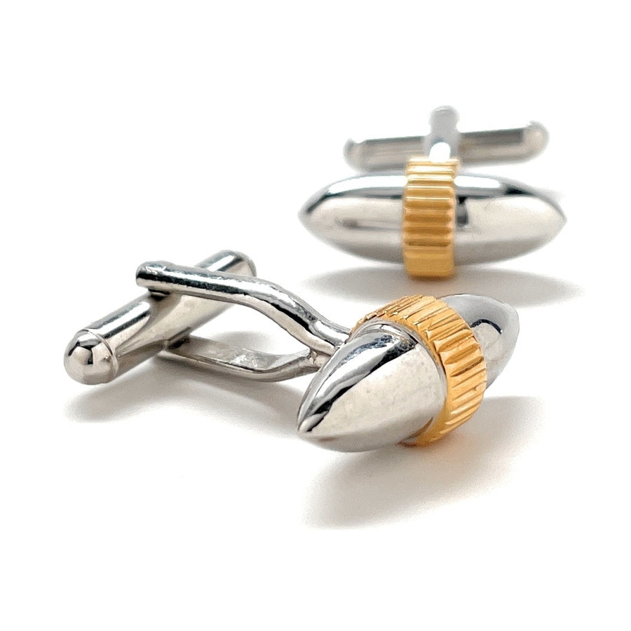 Silver Bullet Cufflinks Silver Tips with Gold Grooved Bands Cuff Links Image 1