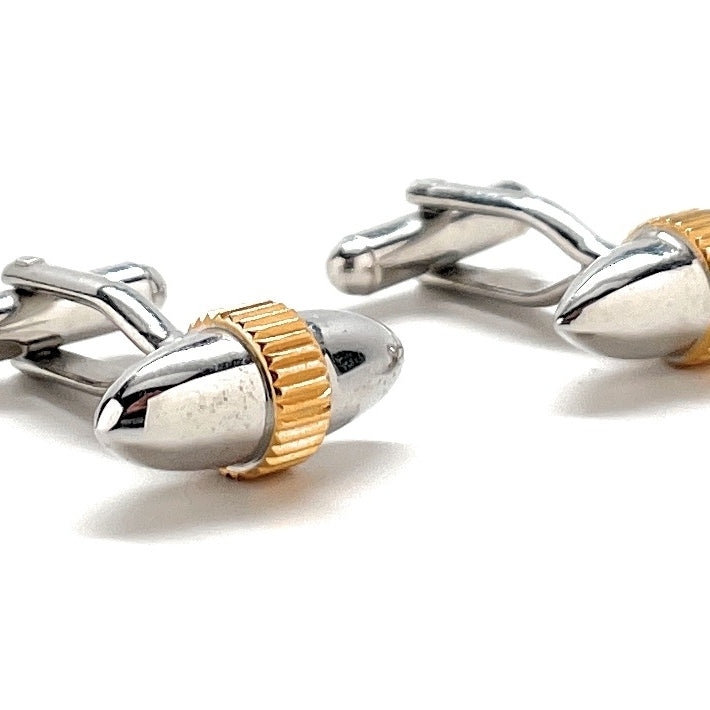 Silver Bullet Cufflinks Silver Tips with Gold Grooved Bands Cuff Links Image 2