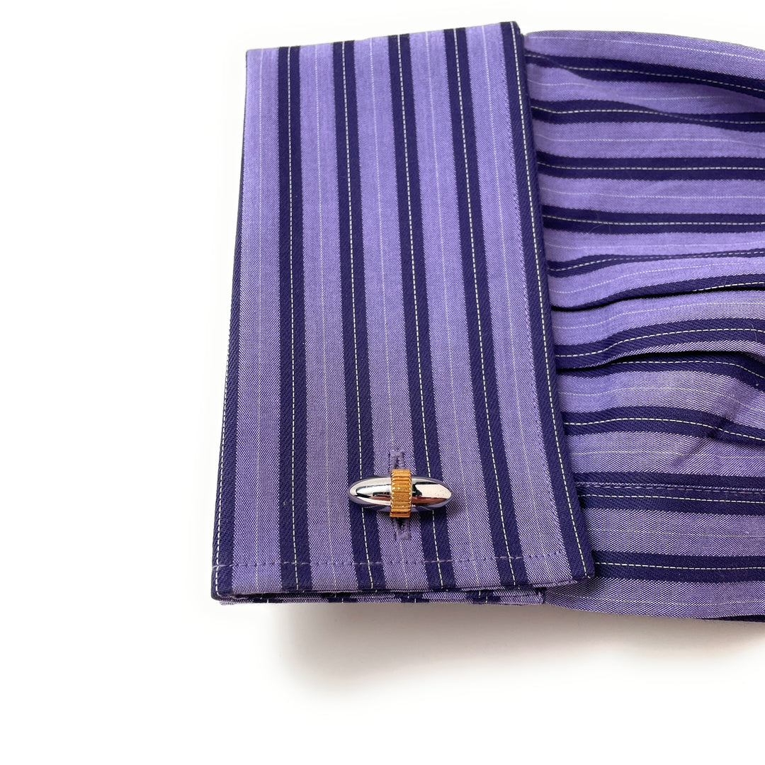 Silver Bullet Cufflinks Silver Tips with Gold Grooved Bands Cuff Links Image 4