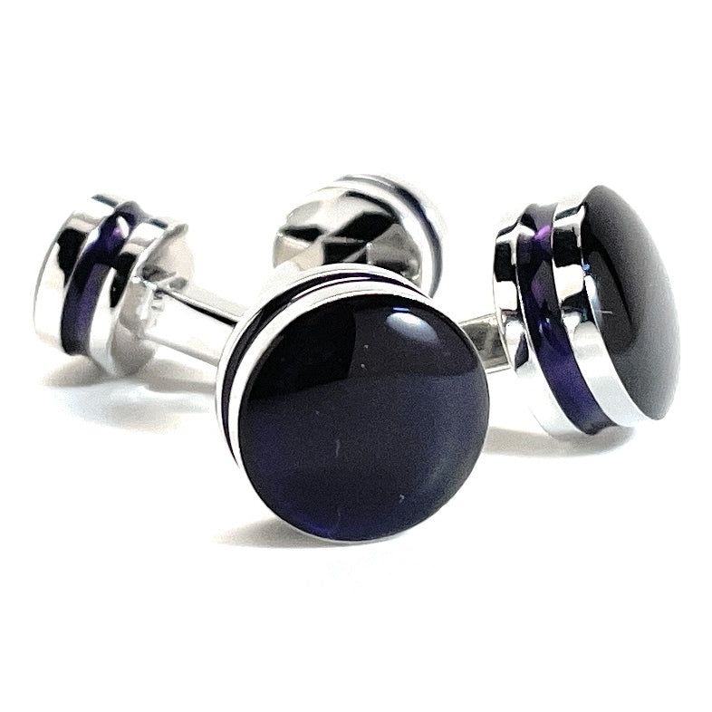 Midnight Purple Cufflinks Pewter Straight Post Design Fully Detailed Double Stripe Purple Bands Cuff Links Image 1