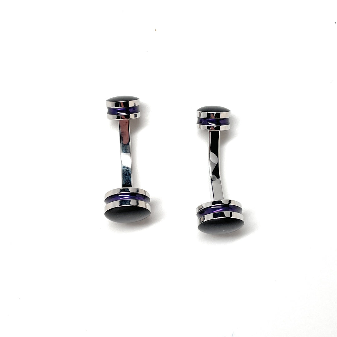 Midnight Purple Cufflinks Pewter Straight Post Design Fully Detailed Double Stripe Purple Bands Cuff Links Image 2