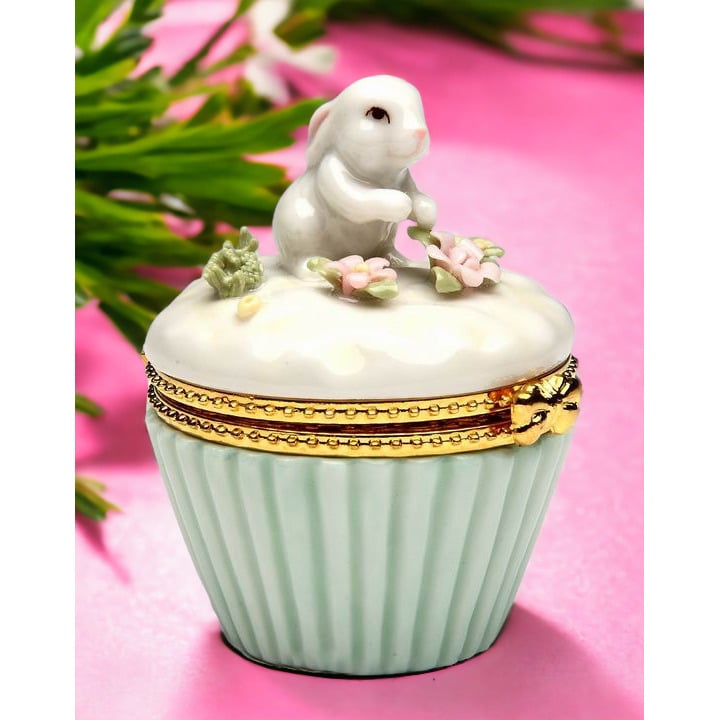 Ceramic Easter Bunny Rabbit Hinge BoxHome DcorBathroom Dcor, Image 1