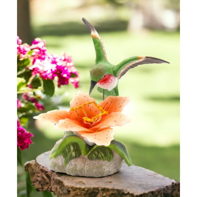 Ceramic Hummingbird Figurine 5in Lily Flower Gift for Nature Image 1