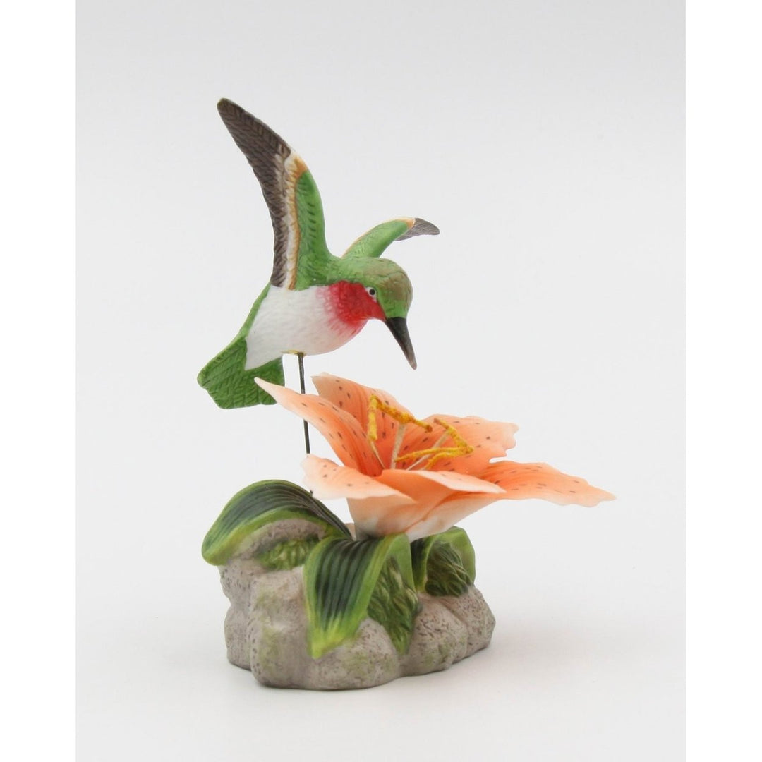 Ceramic Hummingbird Figurine 5in Lily Flower Gift for Nature Image 4