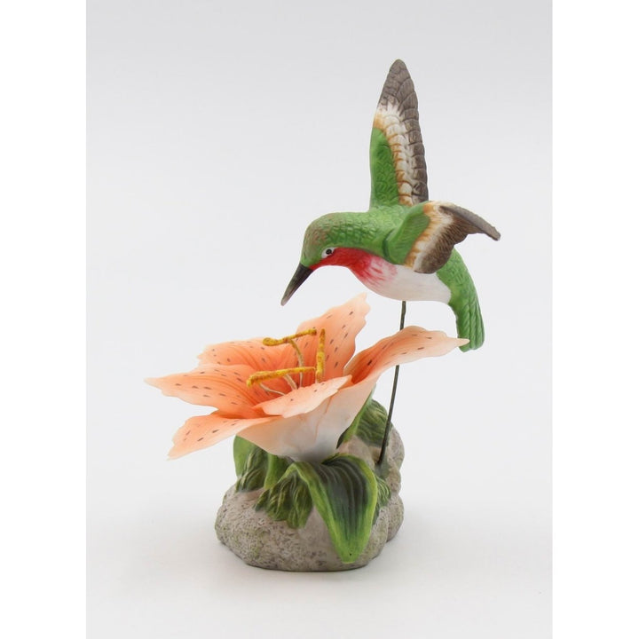 Ceramic Hummingbird Figurine 5in Lily Flower Gift for Nature Image 6