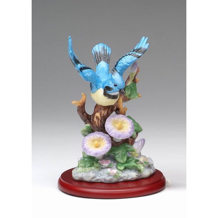 Ceramic Bluejay Bird Figurine with Morning Glory Flower 4.125in Gift Image 2