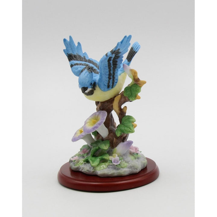 Ceramic Bluejay Bird Figurine with Morning Glory Flower 4.125in Gift Image 7