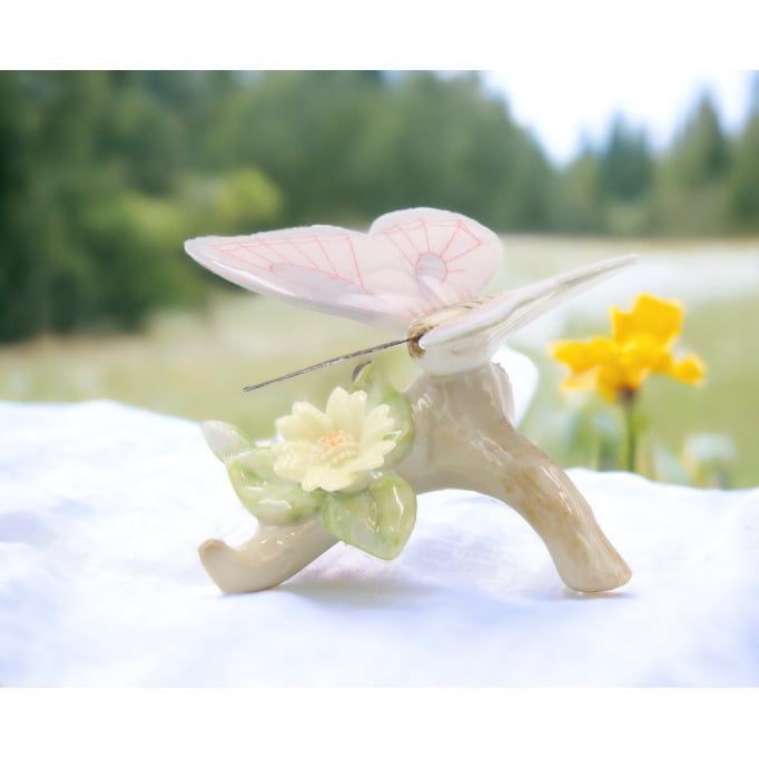 Ceramic Pink Butterfly Flower Figurine 3.125in  Mom Image 1