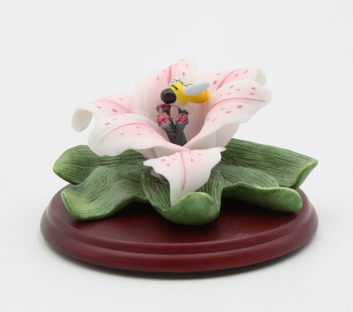 Ceramic Cala Lily Flower with Bumblebee Figurine Wood Base Gift 3.5" Image 4