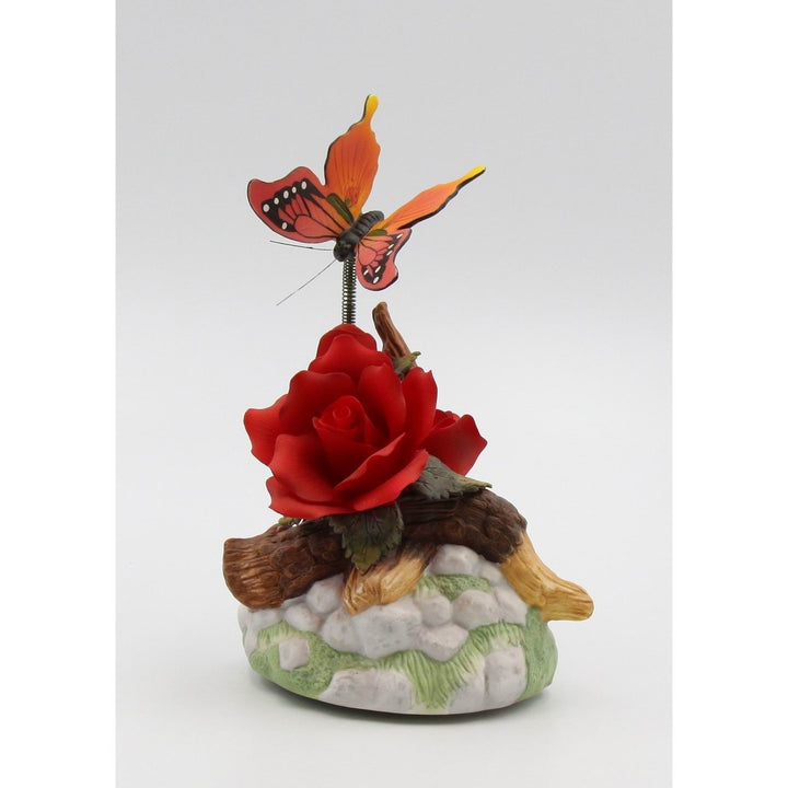 Ceramic Red Rose Butterfly Figurine 5 1/8"  Nature Image 2