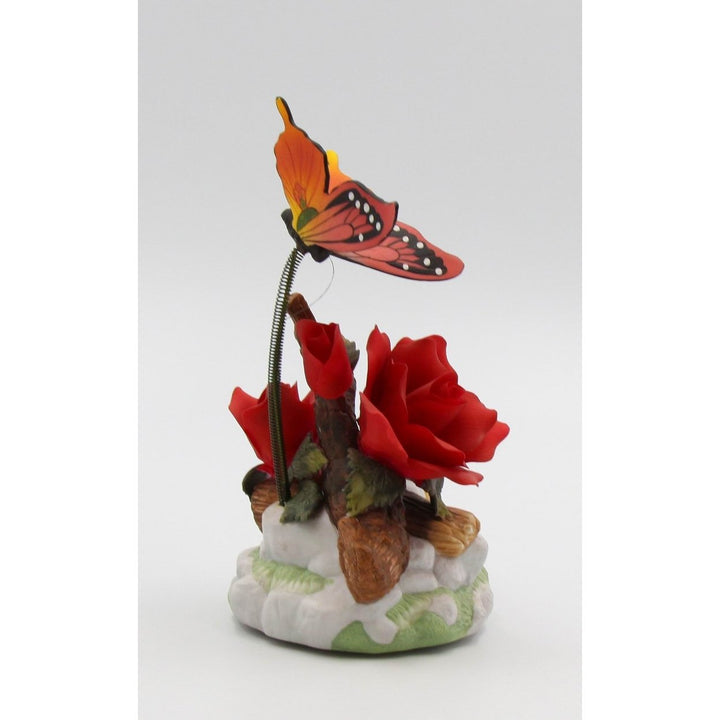 Ceramic Red Rose Butterfly Figurine 5 1/8"  Nature Image 3