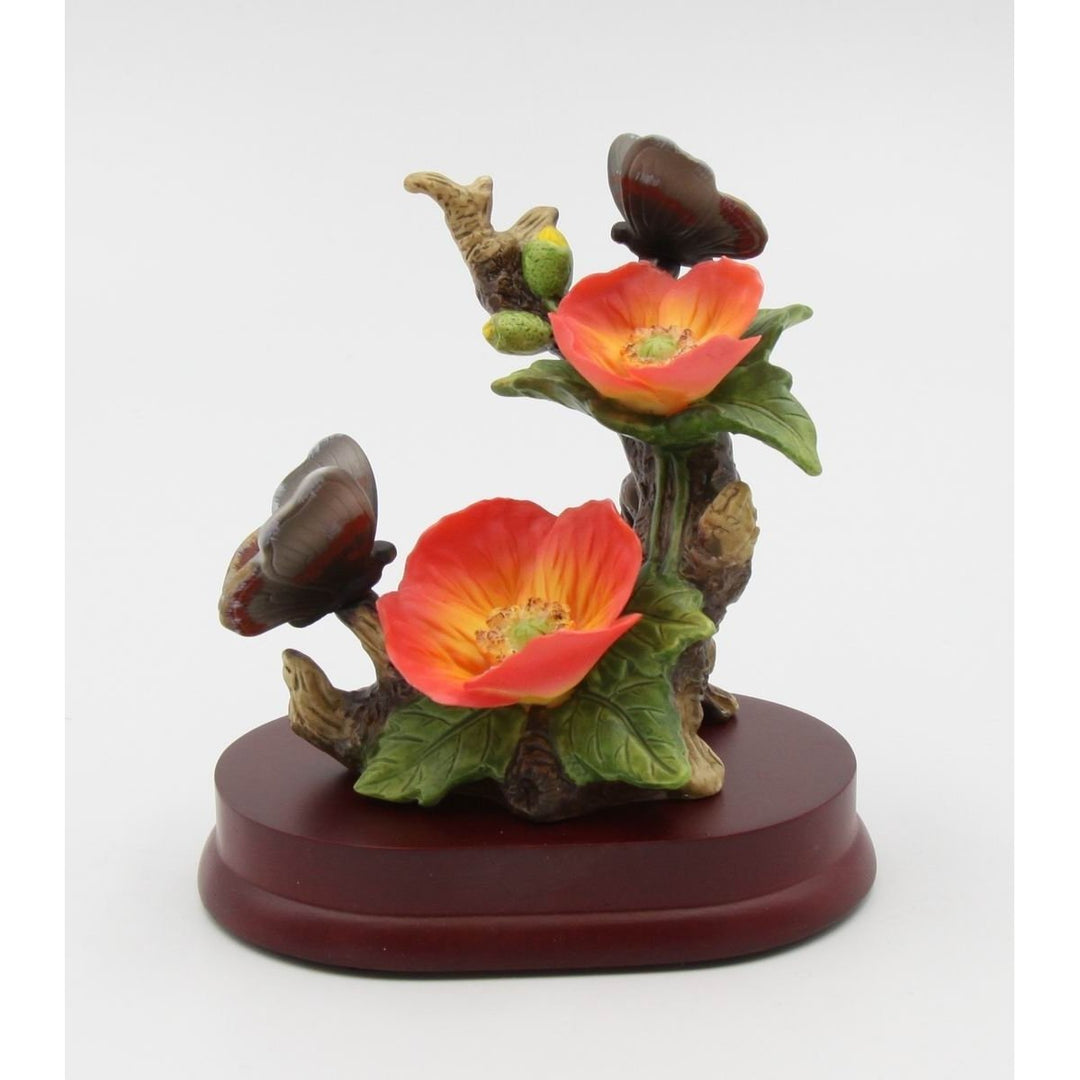 Ceramic Poppy Flowers Butterfly Figurine 4.5in  Nature Image 2