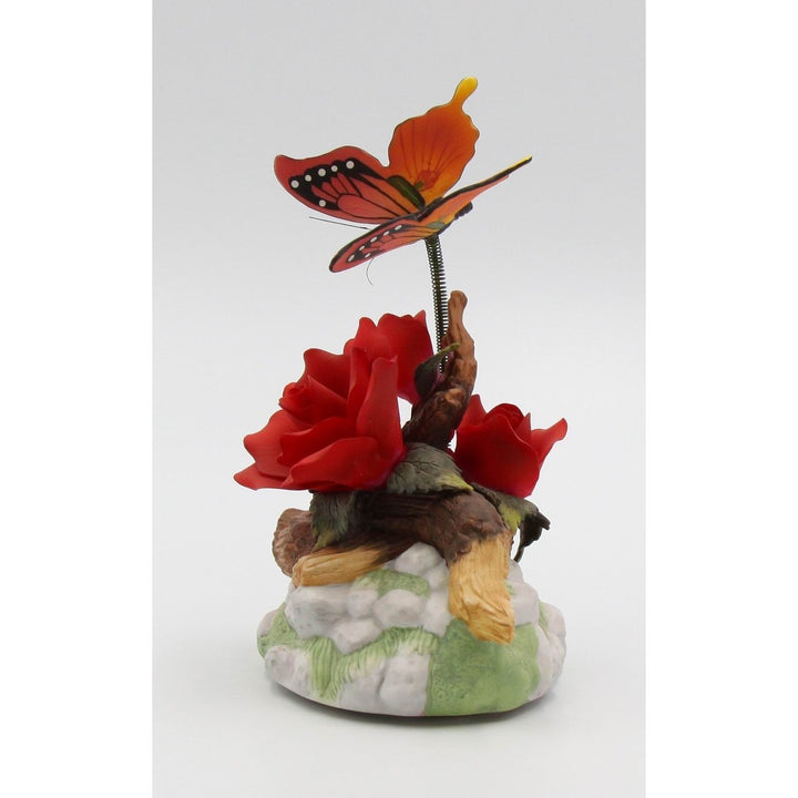 Ceramic Red Rose Butterfly Figurine 5 1/8"  Nature Image 4