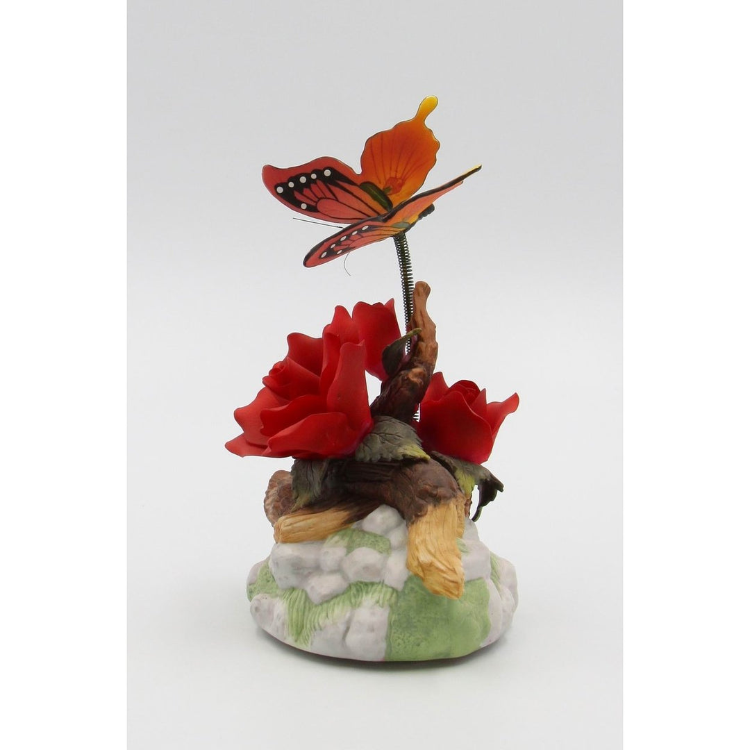 Ceramic Red Rose Butterfly Figurine 5 1/8"  Nature Image 4