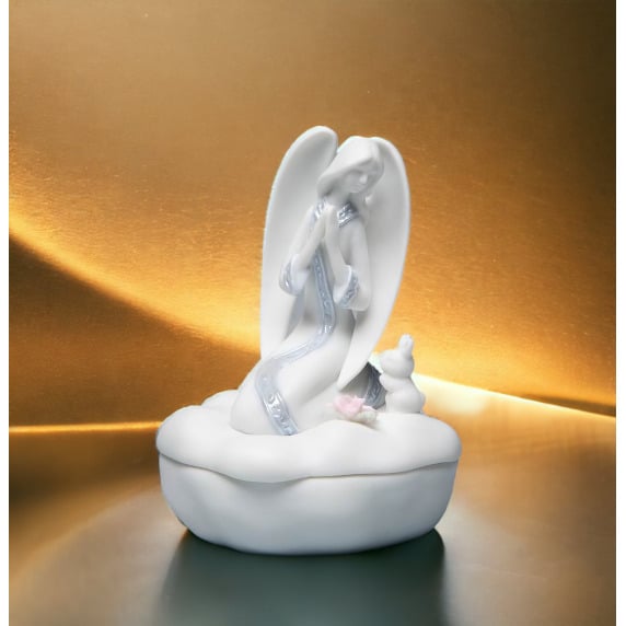 Ceramic Praying Angel Jewelry Box 3x2.75 inches Religious Gift Image 1