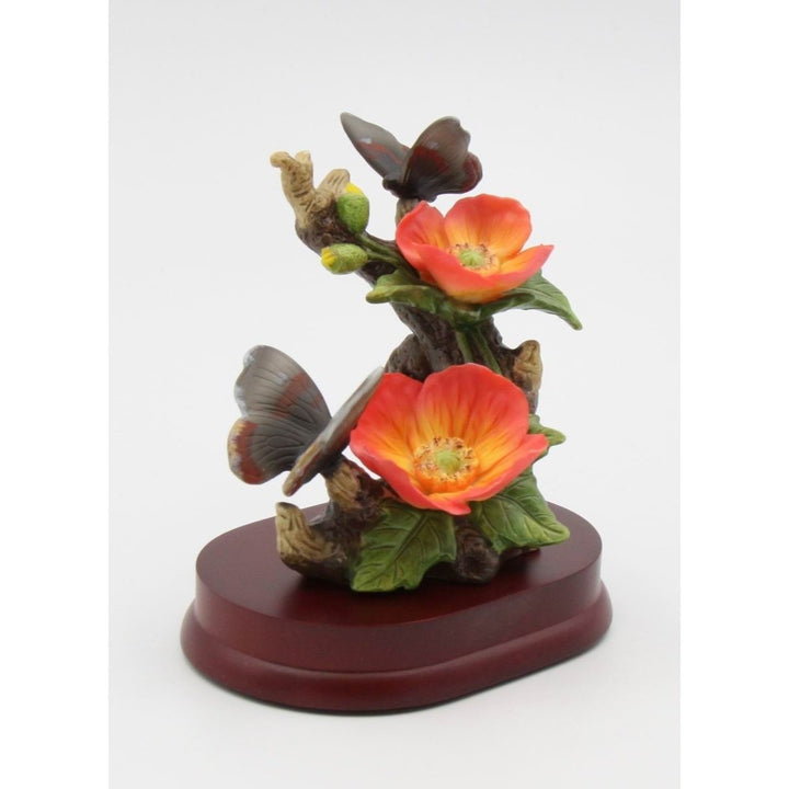 Ceramic Poppy Flowers Butterfly Figurine 4.5in  Nature Image 4