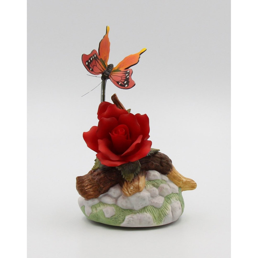 Ceramic Red Rose Butterfly Figurine 5 1/8"  Nature Image 6