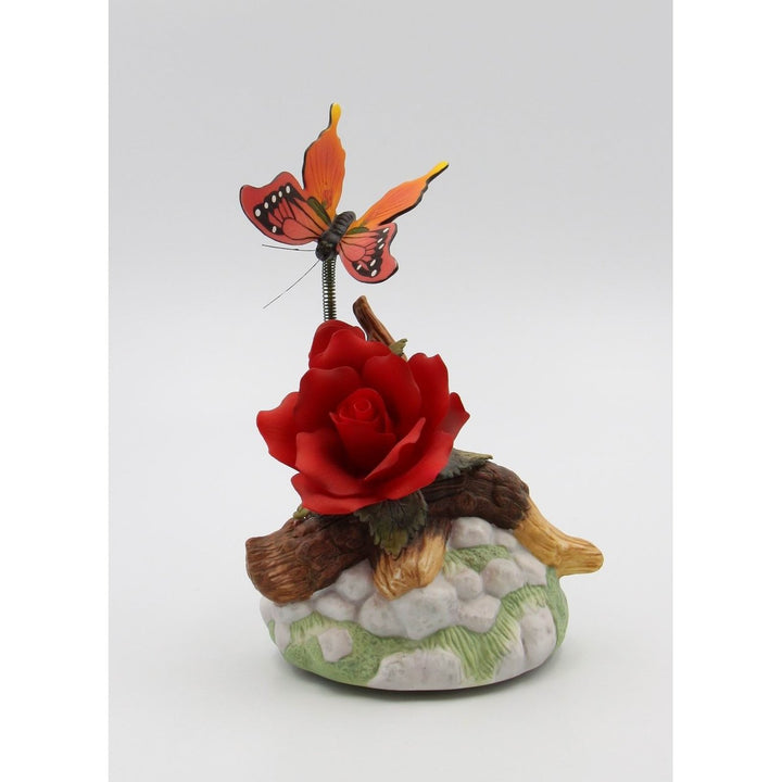 Ceramic Red Rose Butterfly Figurine 5 1/8"  Nature Image 7