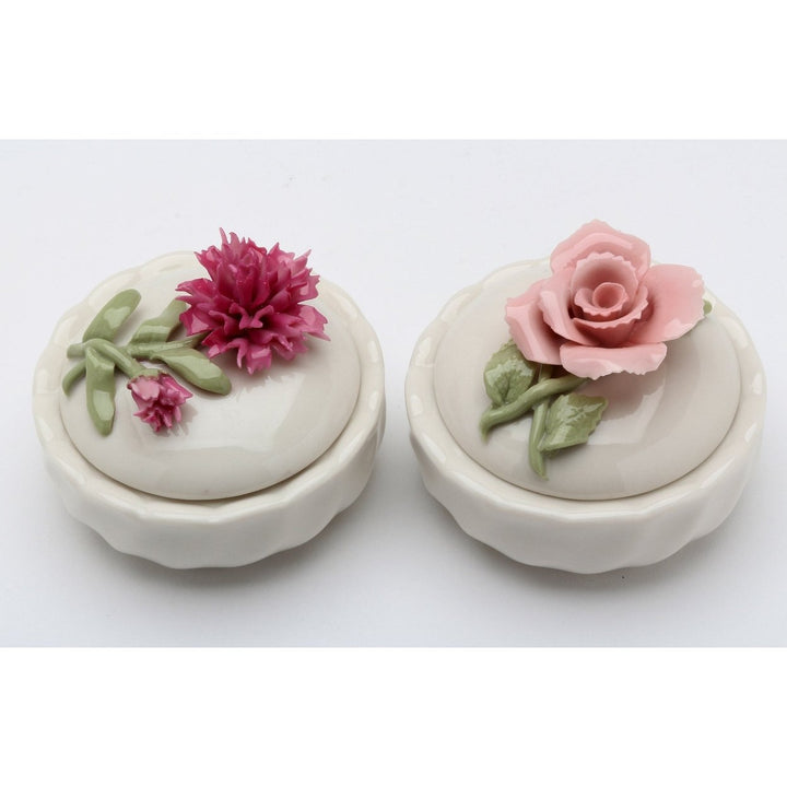 Ceramic Pink Rose and Carnation Trinket Box Set of 2 Image 3