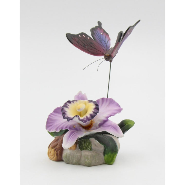 Ceramic Orchid Flower Butterfly Figurine  Nature Image 2