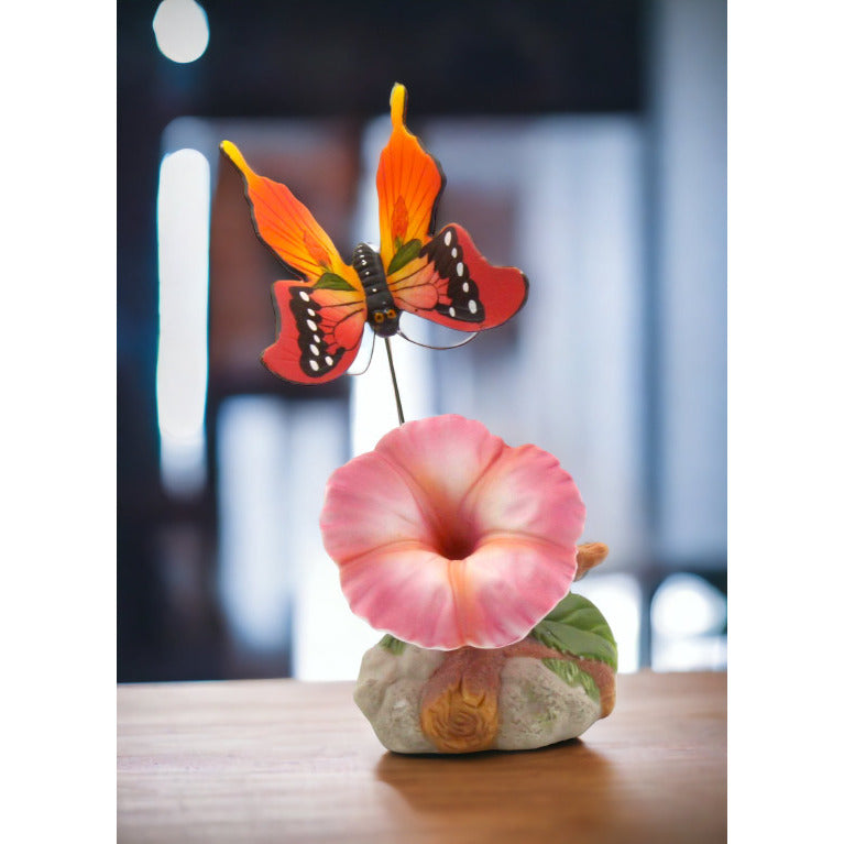 Ceramic Morning Glory Flower and Butterfly Figurine  Mom Image 1