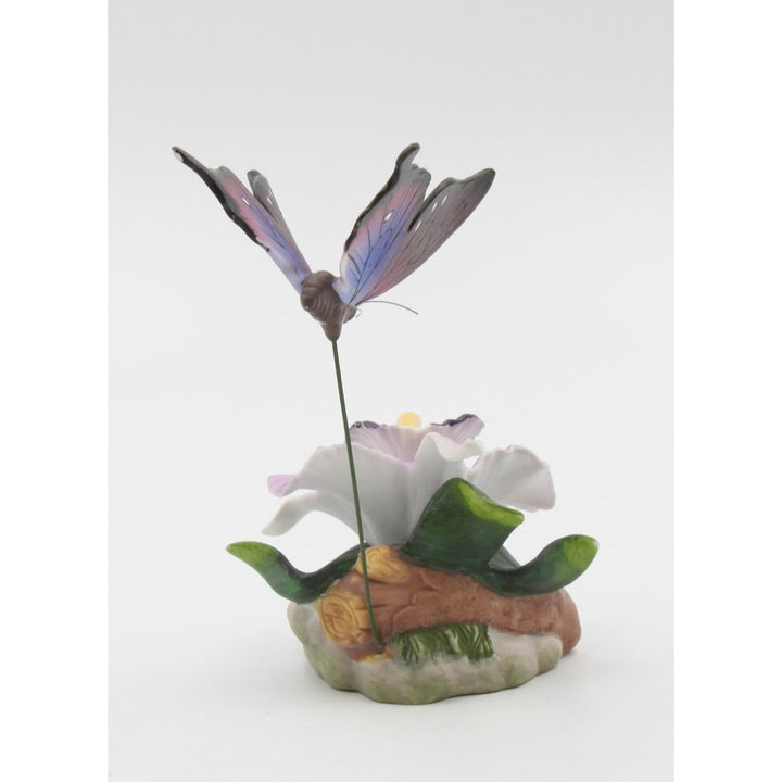 Ceramic Orchid Flower Butterfly Figurine  Nature Image 3