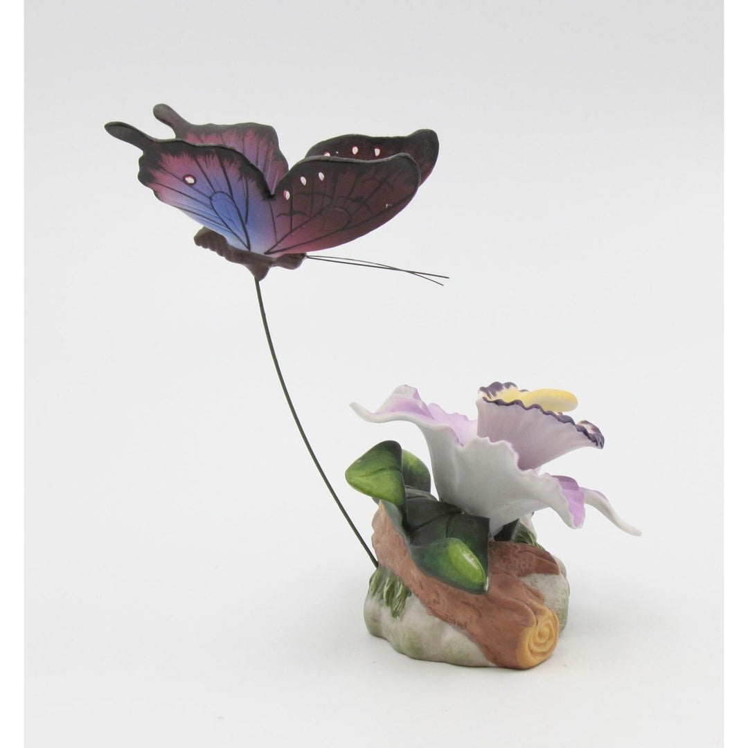 Ceramic Orchid Flower Butterfly Figurine  Nature Image 4