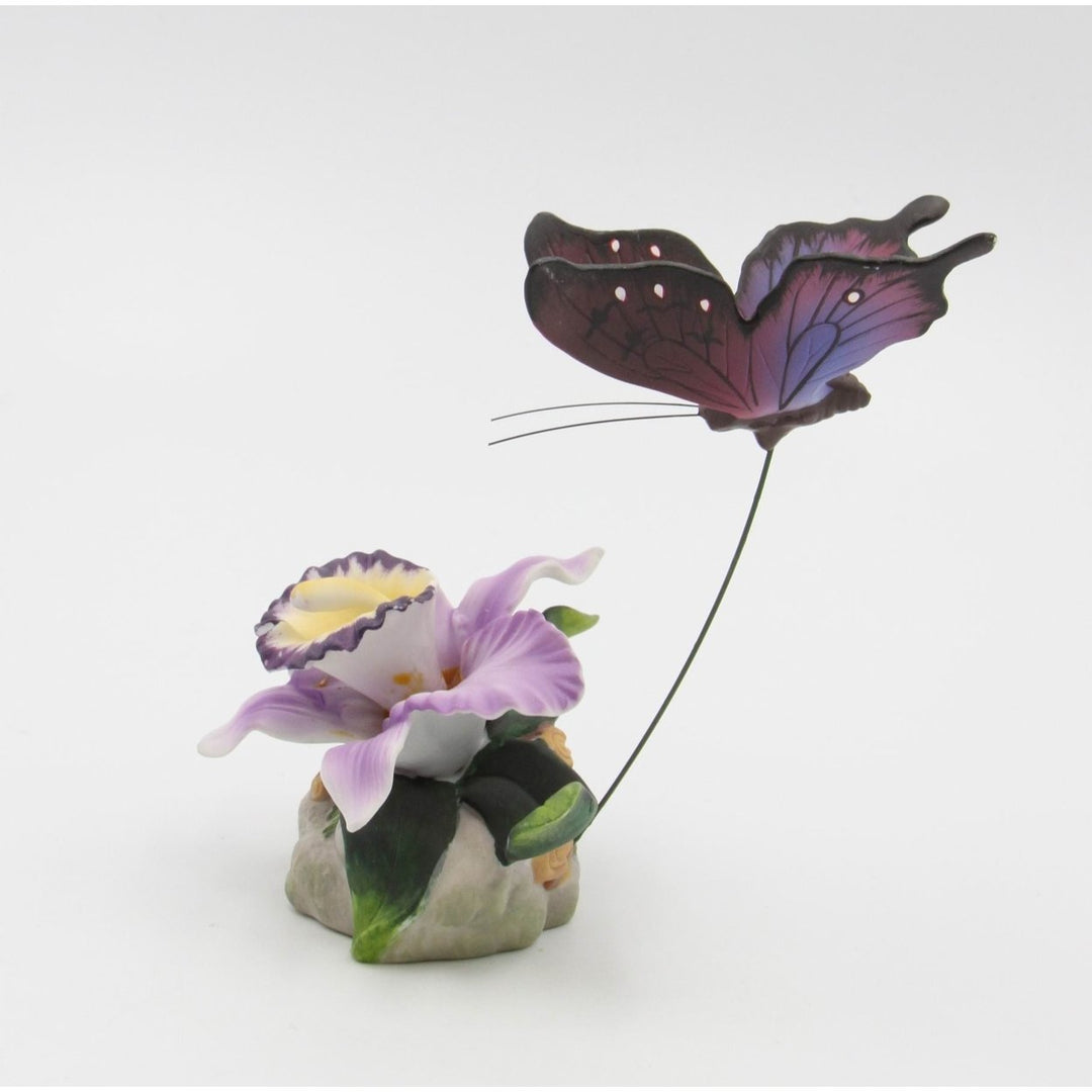 Ceramic Orchid Flower Butterfly Figurine  Nature Image 4