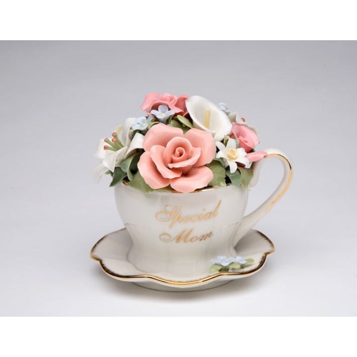 Handcrafted Ceramic Flower Bouquet Music Box Cup  5in Image 3