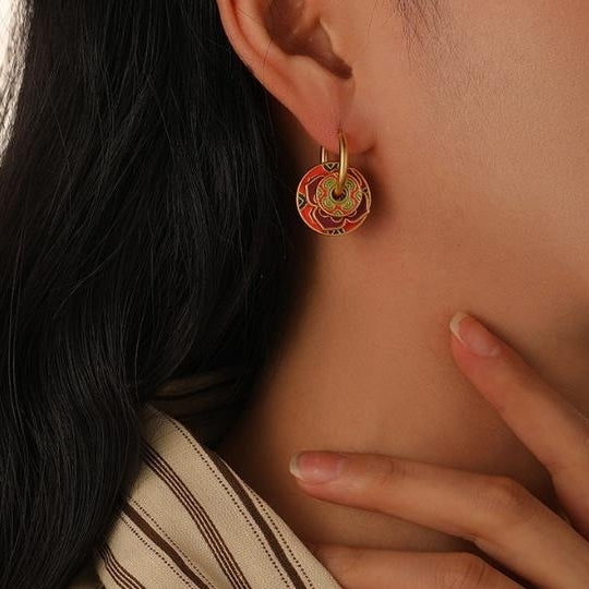 A multi wearing enamel drop oil earring for women with retroluxuriousand high-end ethnic style earrings Image 3