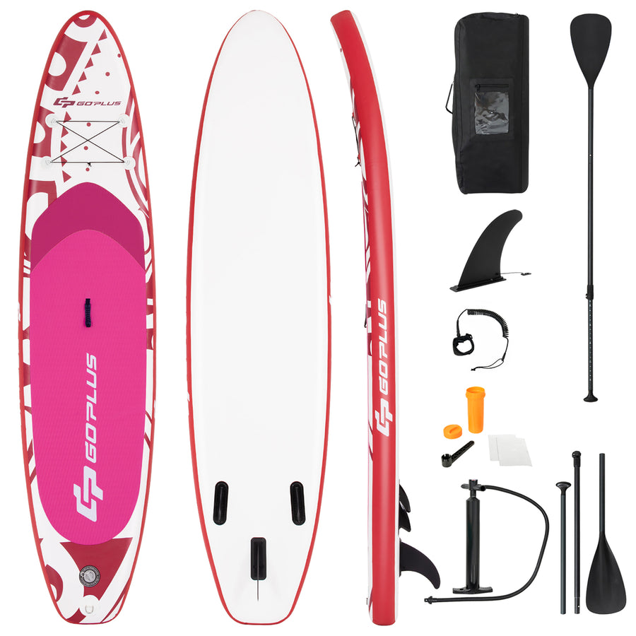 10.5 Inflatable Stand Up Paddle Board SUP W/Carrying Bag Aluminum Paddle Pink Image 1