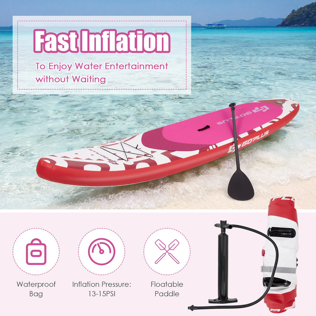 10.5 Inflatable Stand Up Paddle Board SUP W/Carrying Bag Aluminum Paddle Pink Image 4