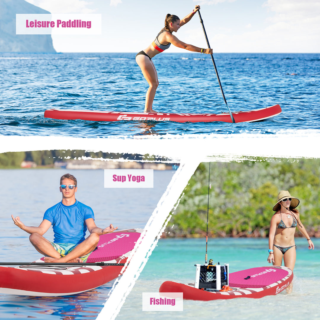 10.5 Inflatable Stand Up Paddle Board SUP W/Carrying Bag Aluminum Paddle Pink Image 7