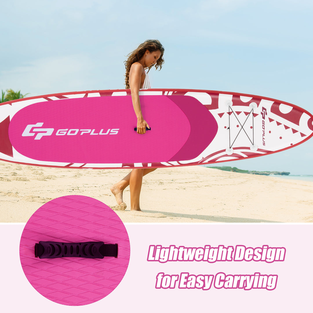 10.5 Inflatable Stand Up Paddle Board SUP W/Carrying Bag Aluminum Paddle Pink Image 8