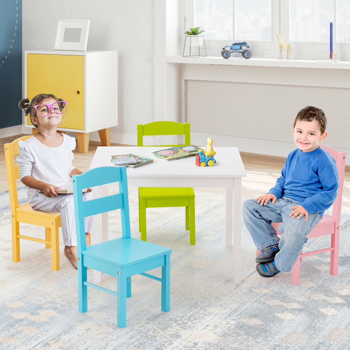 5 Pieces Kids Wood Table and Chair Set for 2-6 Years Colorful Image 4