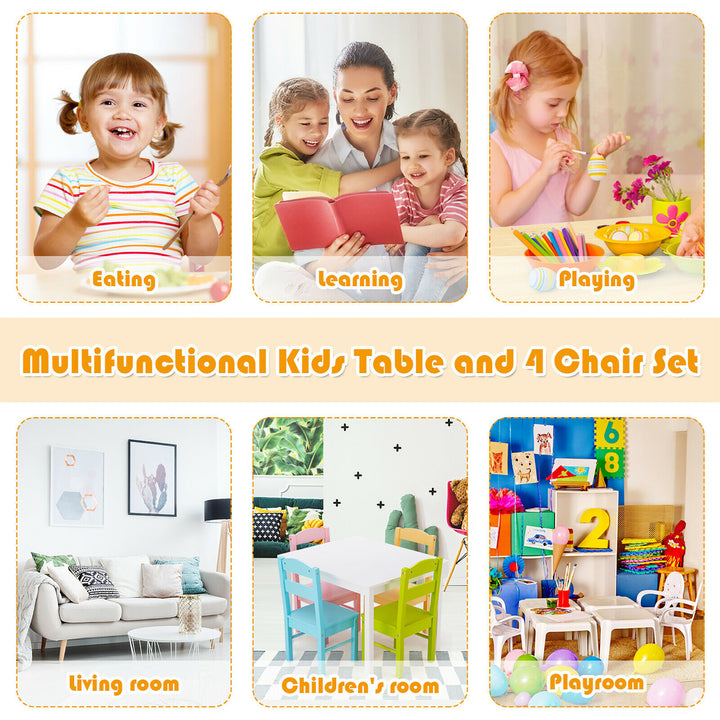 5 Pieces Kids Wood Table and Chair Set for 2-6 Years Colorful Image 6