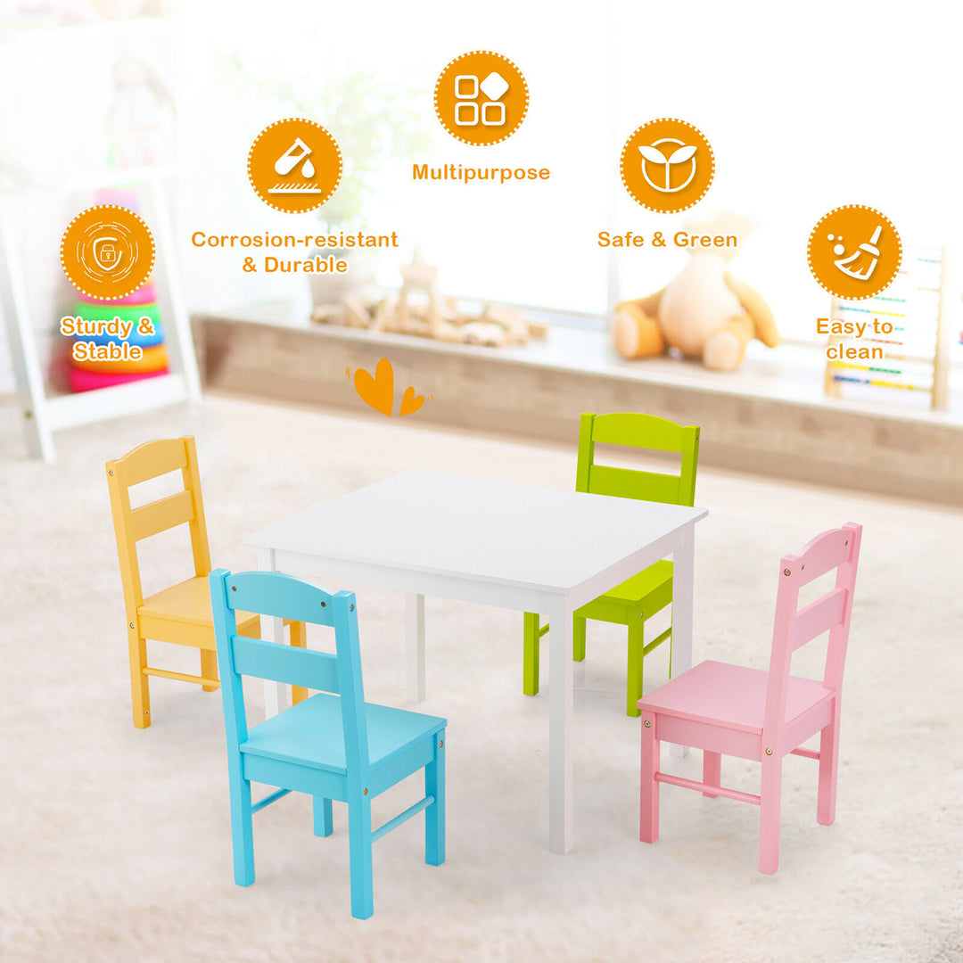 5 Pieces Kids Wood Table and Chair Set for 2-6 Years Colorful Image 7