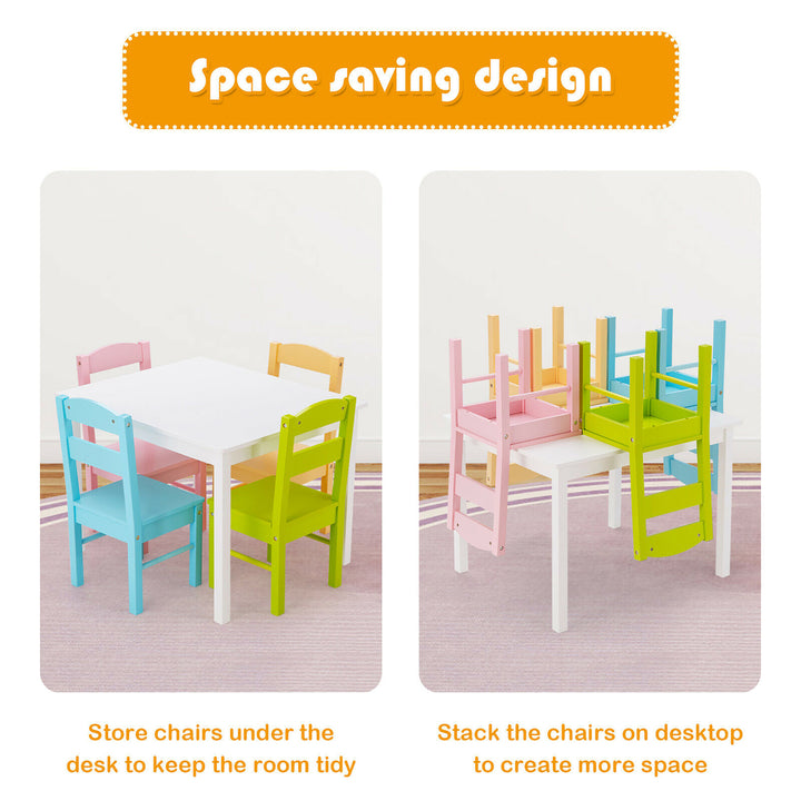 5 Pieces Kids Wood Table and Chair Set for 2-6 Years Colorful Image 8