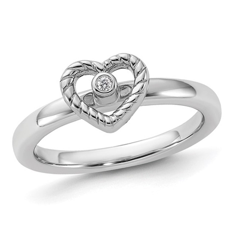 Heart Ring with Diamond Accent in Sterling Silver Image 1