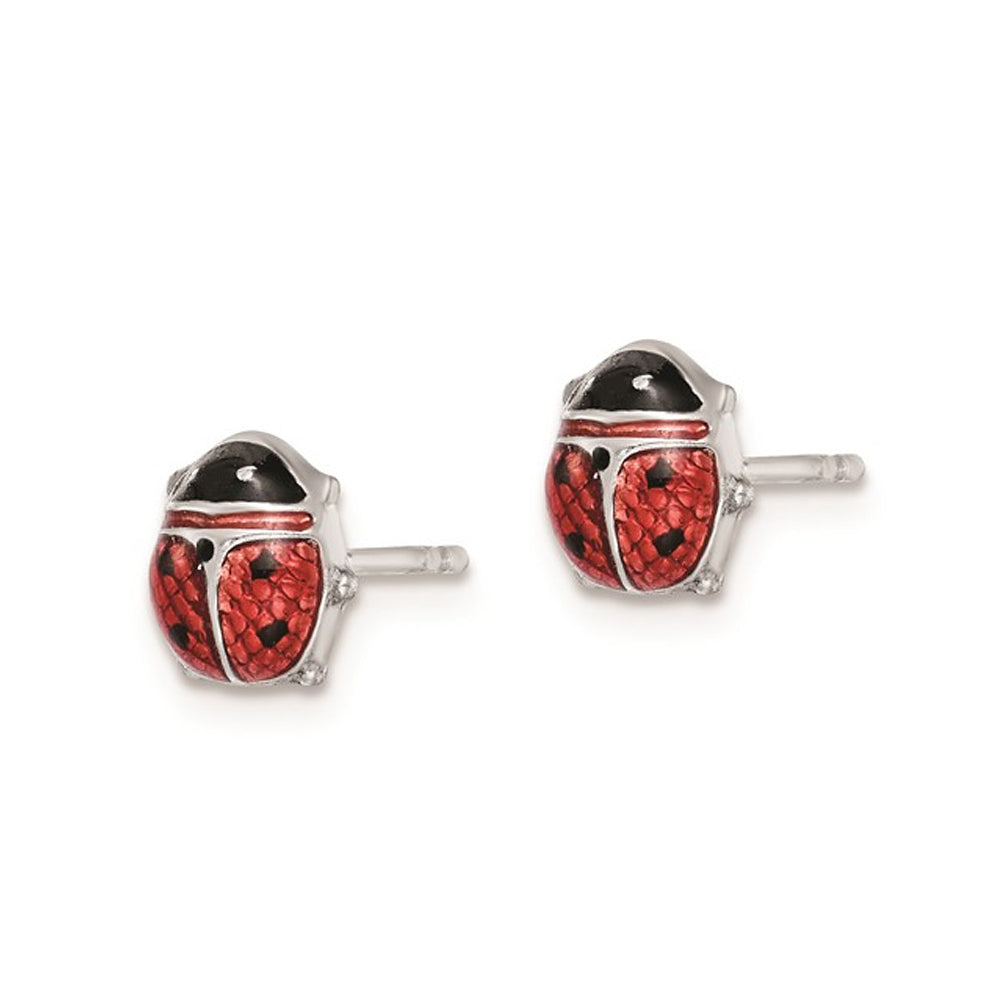 Sterling Silver Post Earrings with Enameled Lady Bugs Image 4