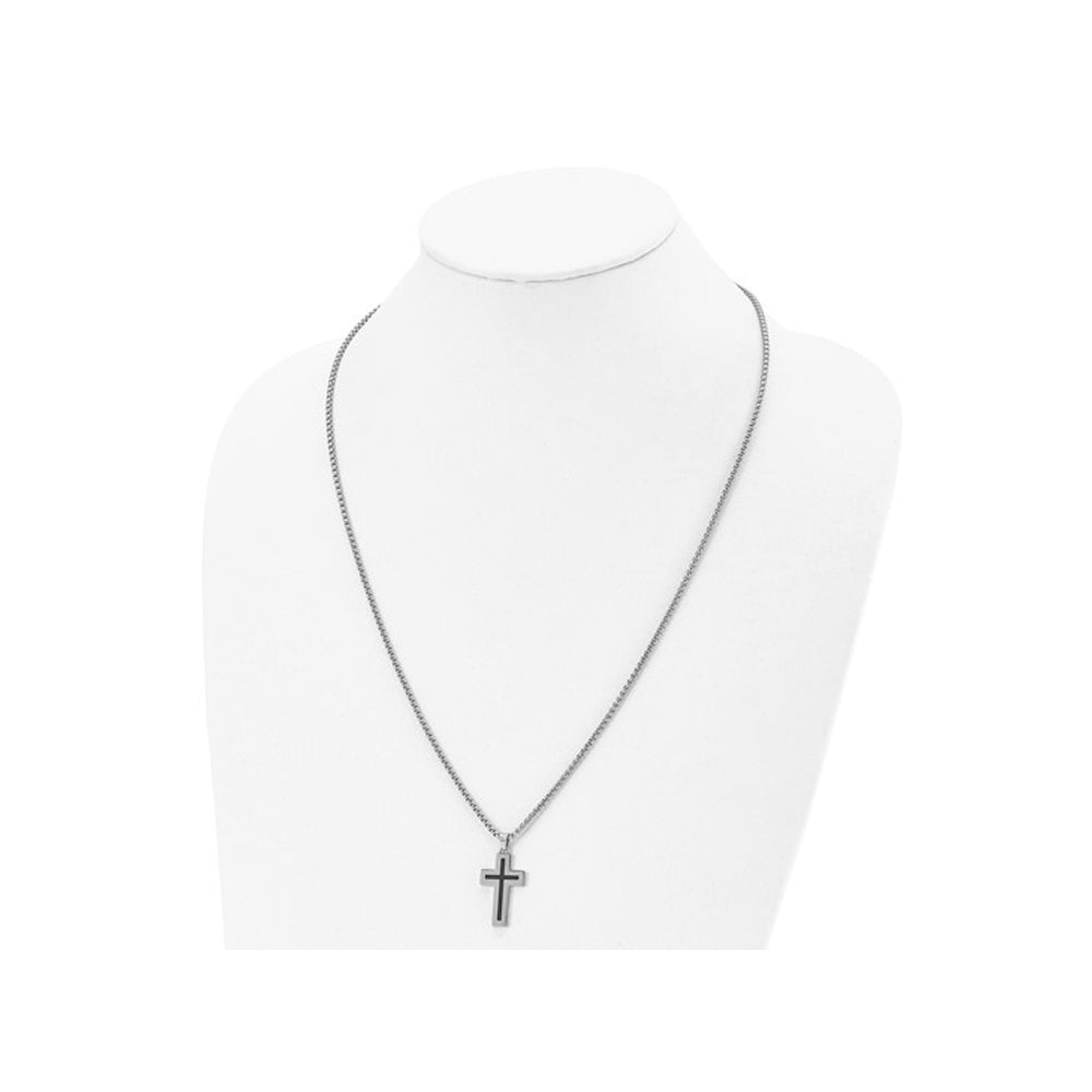 Mens Stainless Steel Black Enamel Cross Pendant Necklace with Chain (24 Inches) Image 2